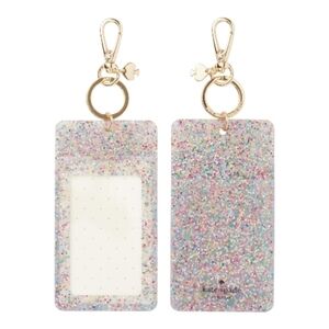 Kate Spade New York ID Badge Clip Key Chain Multi Glitter Card Holder 5" x 2.75"